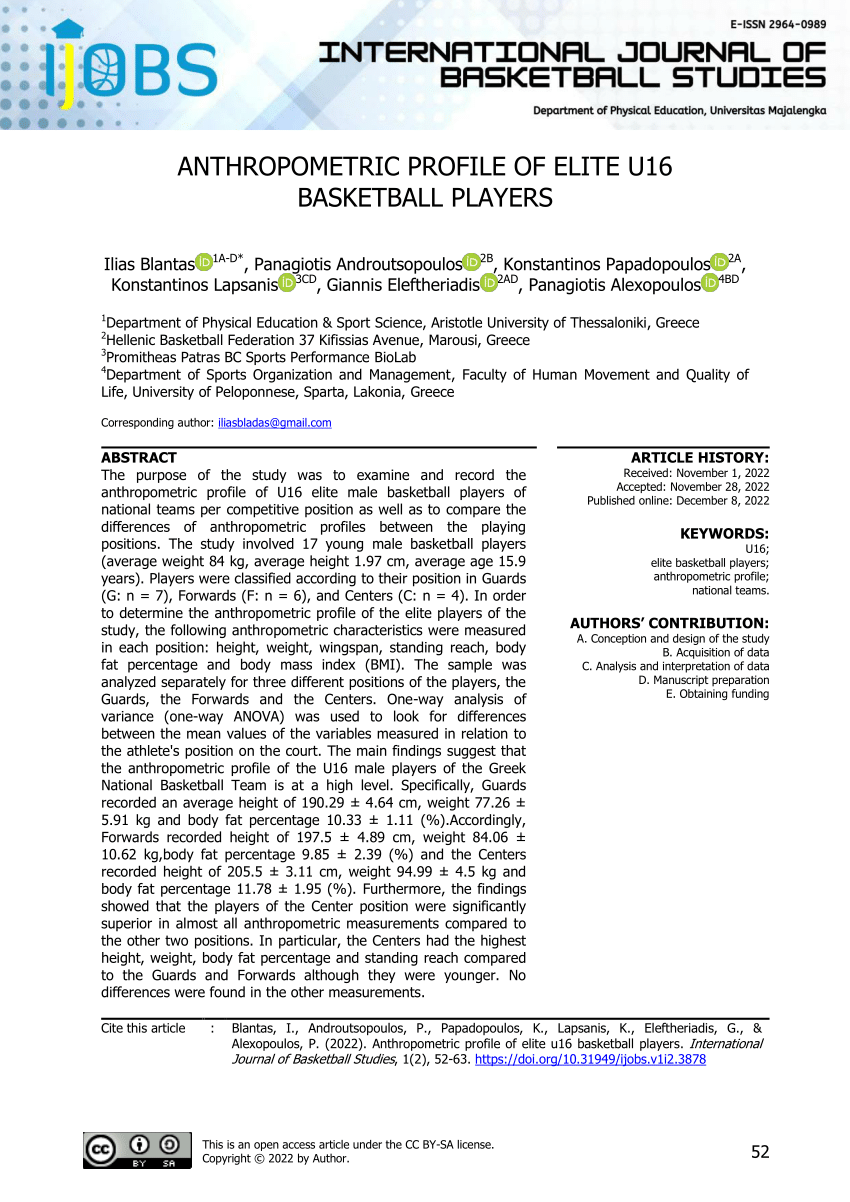 Frontiers  Key Anthropometric and Physical Determinants for Different  Playing Positions During National Basketball Association Draft Combine Test