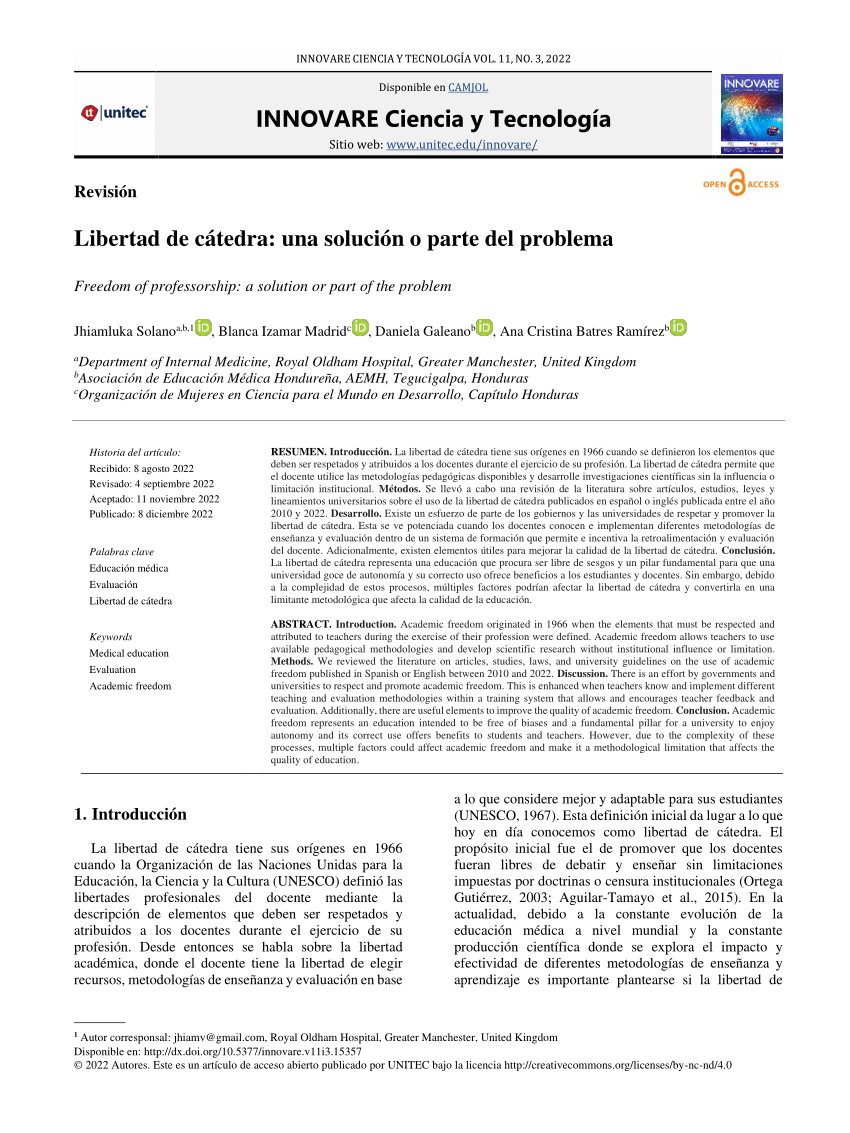 (PDF) Libertad de cátedra: una solución o parte del problema