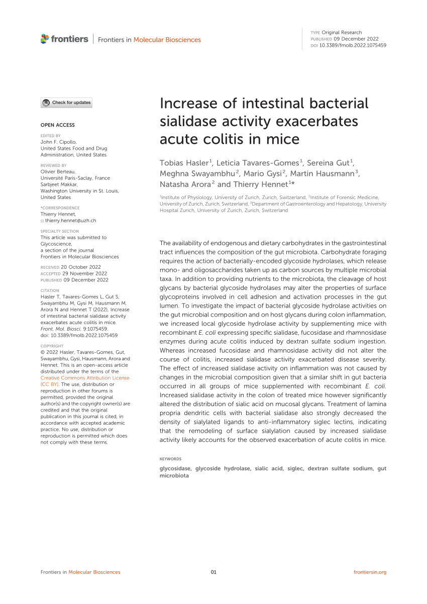 Pdf Increase Of Intestinal Bacterial Sialidase Activity Exacerbates Acute Colitis In Mice 1912