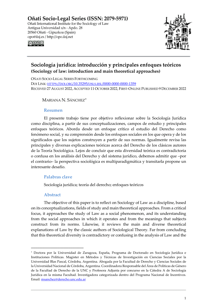 Pdf Sociología Jurídica Introducción Y Principales Enfoques Teóricos 5745