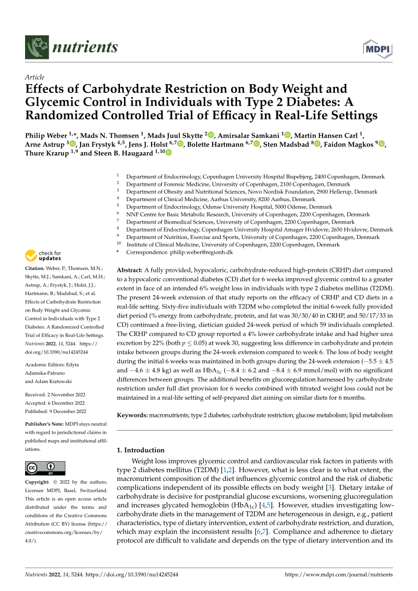 (PDF) Effects of Carbohydrate Restriction on Body Weight and Glycemic