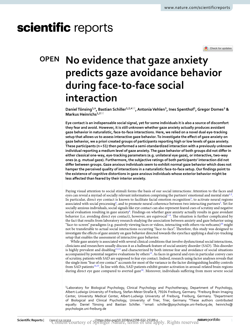 No evidence that gaze anxiety predicts gaze avoidance behavior