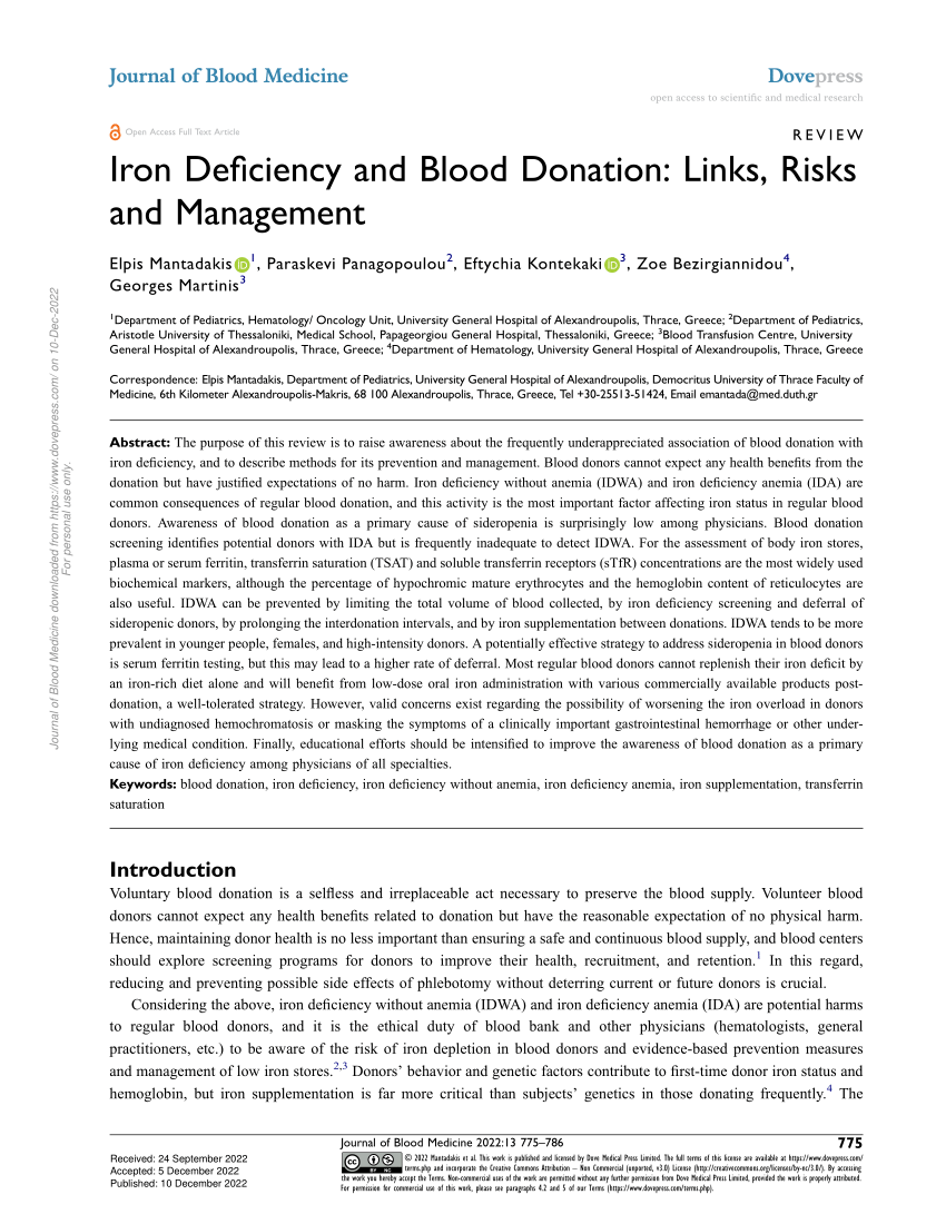 Study: Adolescent Female Blood Donors At Risk For Iron Deficiency And  Associated Anemia