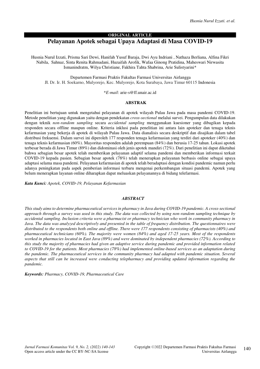 PDF) Pelayanan Apotek sebagai Upaya Adaptasi di Masa COVID-19