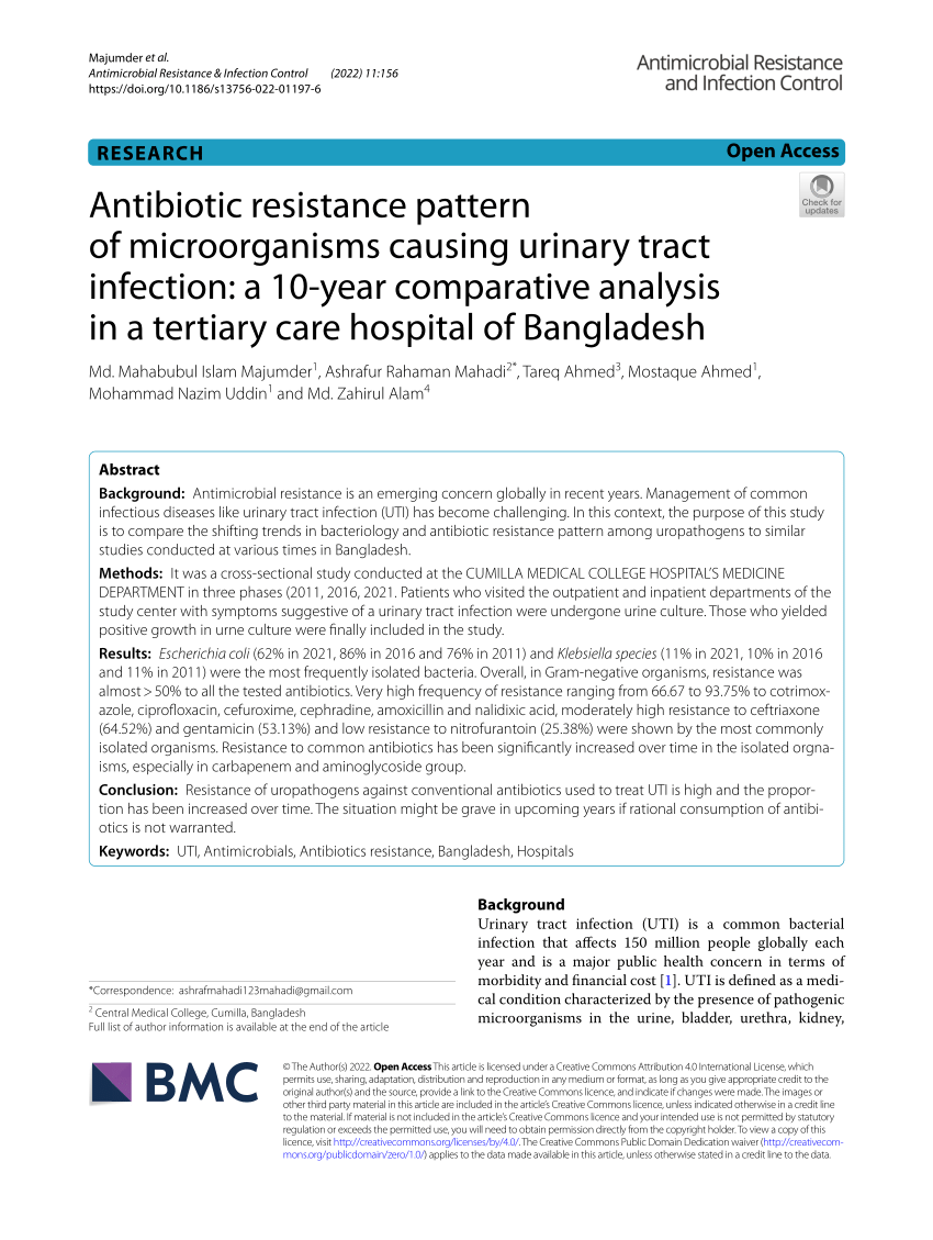 Pdf Antibiotic Resistance Pattern Of Microorganisms Causing Urinary Tract Infection A 10 Year 9320