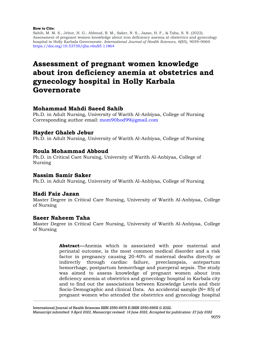 Pdf How To Citeassessment Of Pregnant Women Knowledge About Iron Deficiency Anemia At 9826