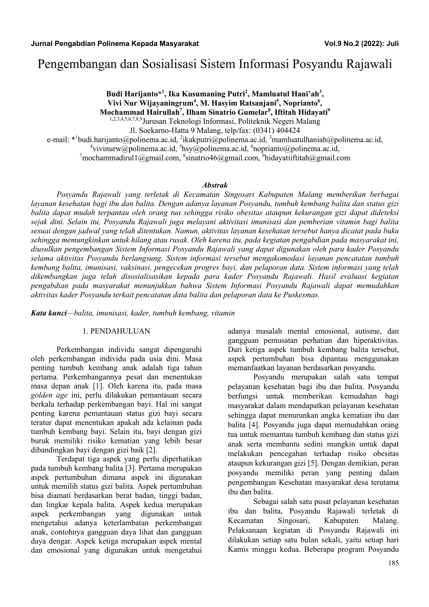 Pdf Pengembangan Dan Sosialisasi Sistem Informasi Posyandu Rajawali 5324