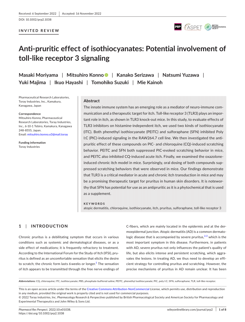 PDF Anti‐pruritic effect of isothiocyanates Potential  