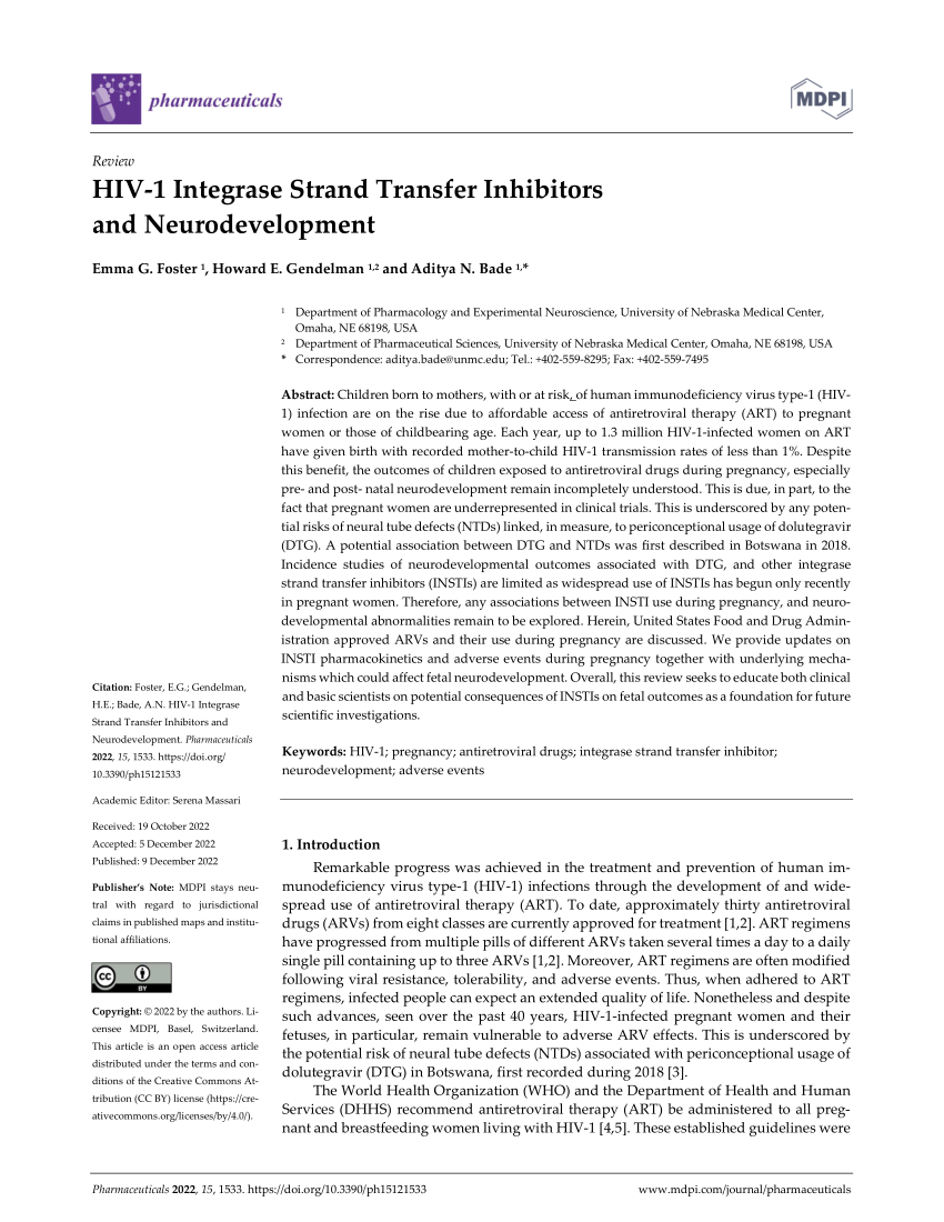 PDF) HIV-1 Integrase Strand Transfer Inhibitors and Neurodevelopment