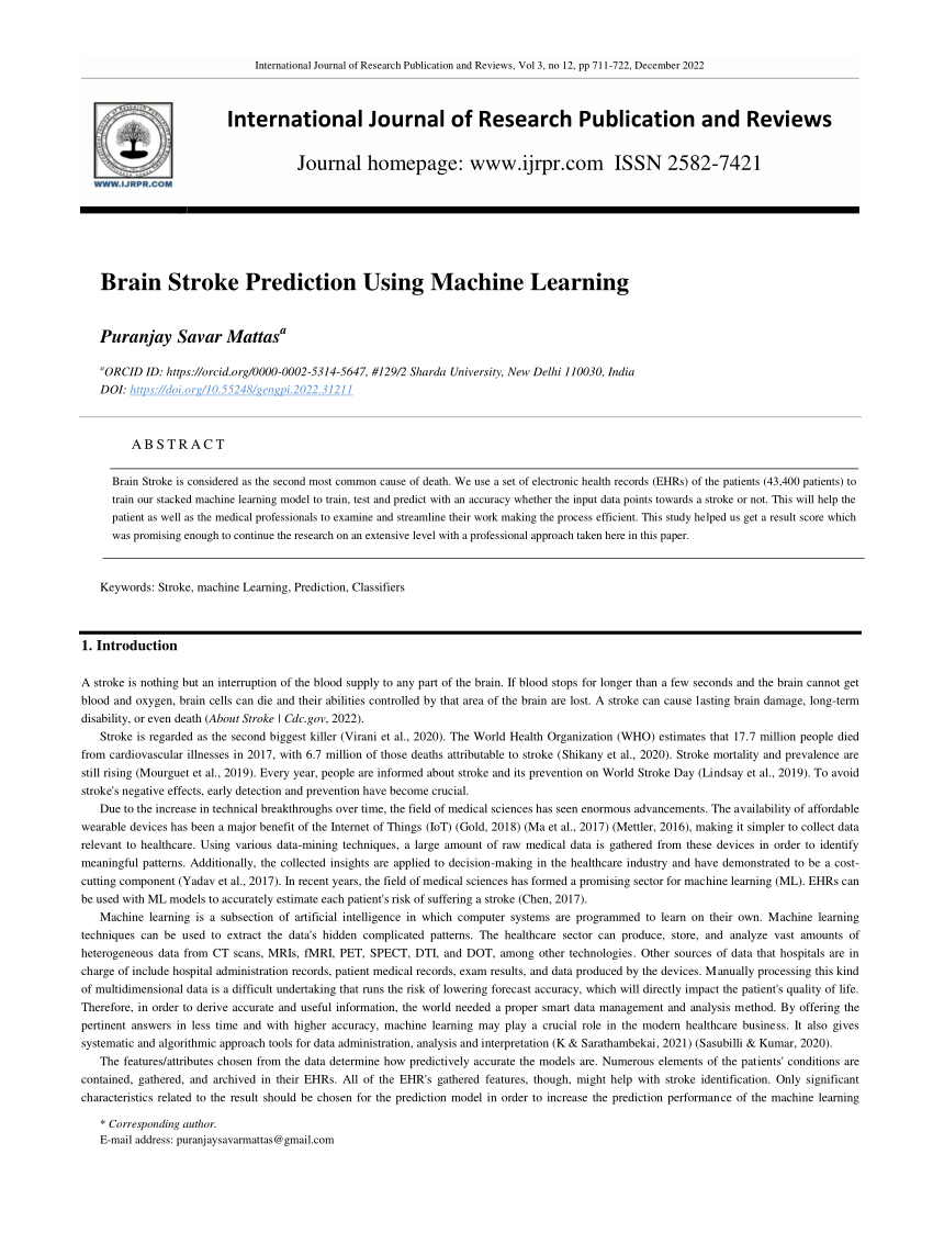 brain stroke prediction research paper