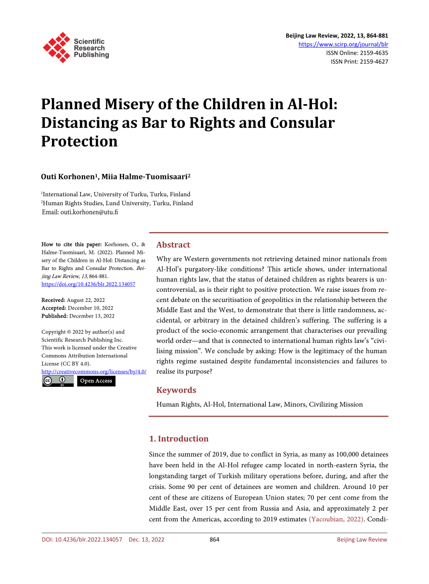 PDF) Planned Misery of the Children in Al-Hol: Distancing as Bar