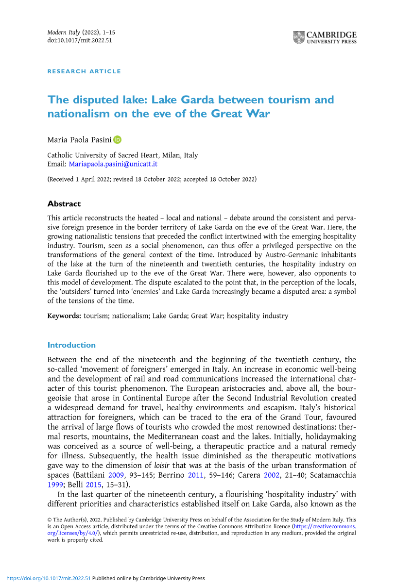 PDF) The disputed lake: Lake Garda between tourism and nationalism on the  eve of the Great War