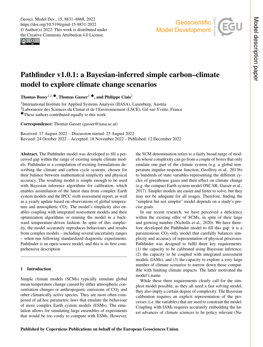 PDF) Pathfinder v1.0.1: a Bayesian-inferred simple carbon–climate model to  explore climate change scenarios