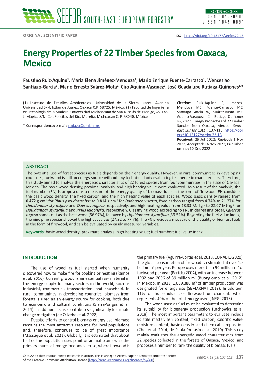 PDF Energy Properties of 22 Timber Species from Oaxaca Mexico