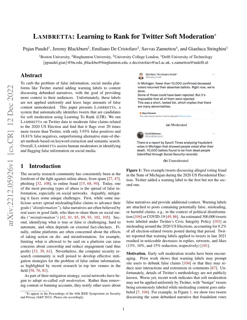 PDF) LAMBRETTA: Learning to Rank for Twitter Soft Moderation