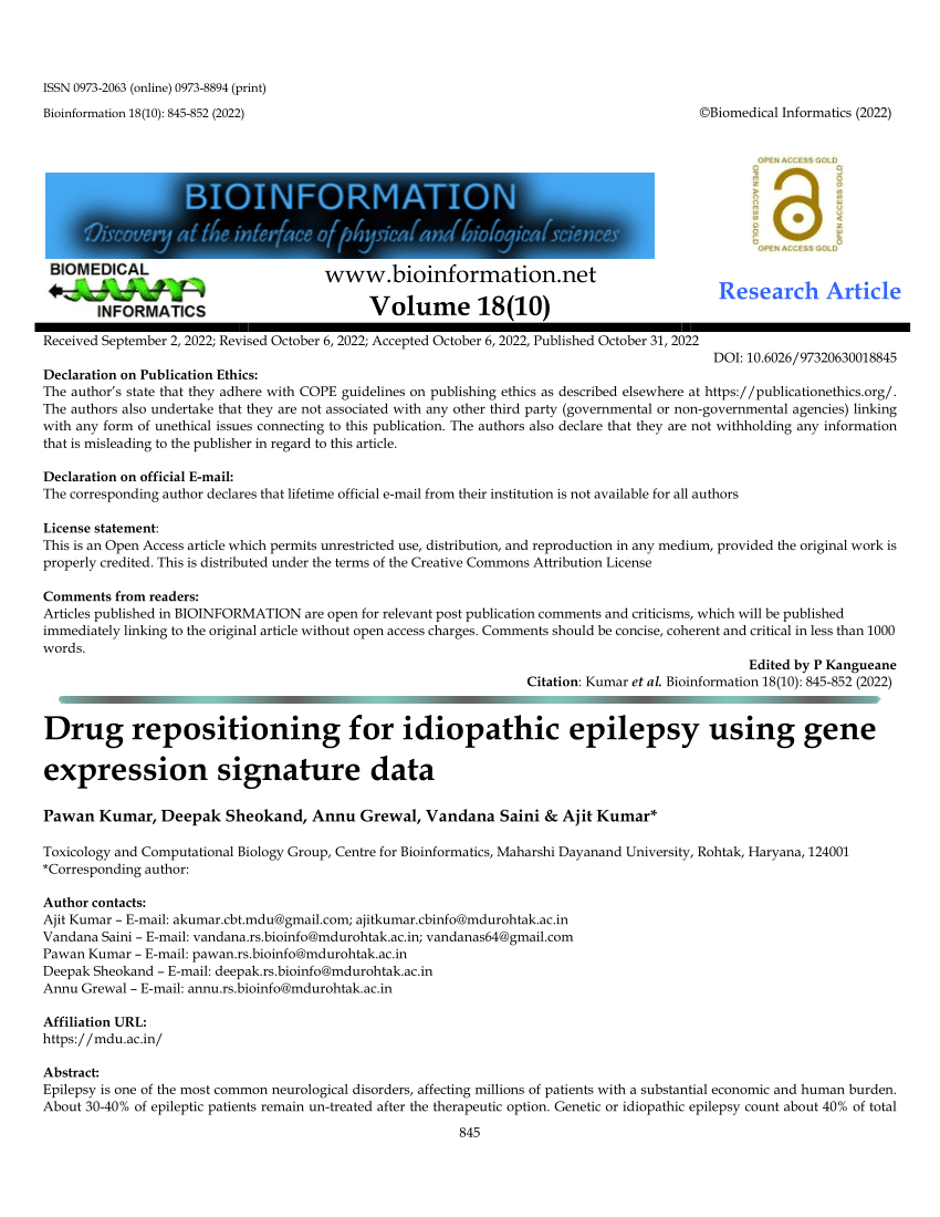 PDF Drug repositioning for idiopathic epilepsy using gene  