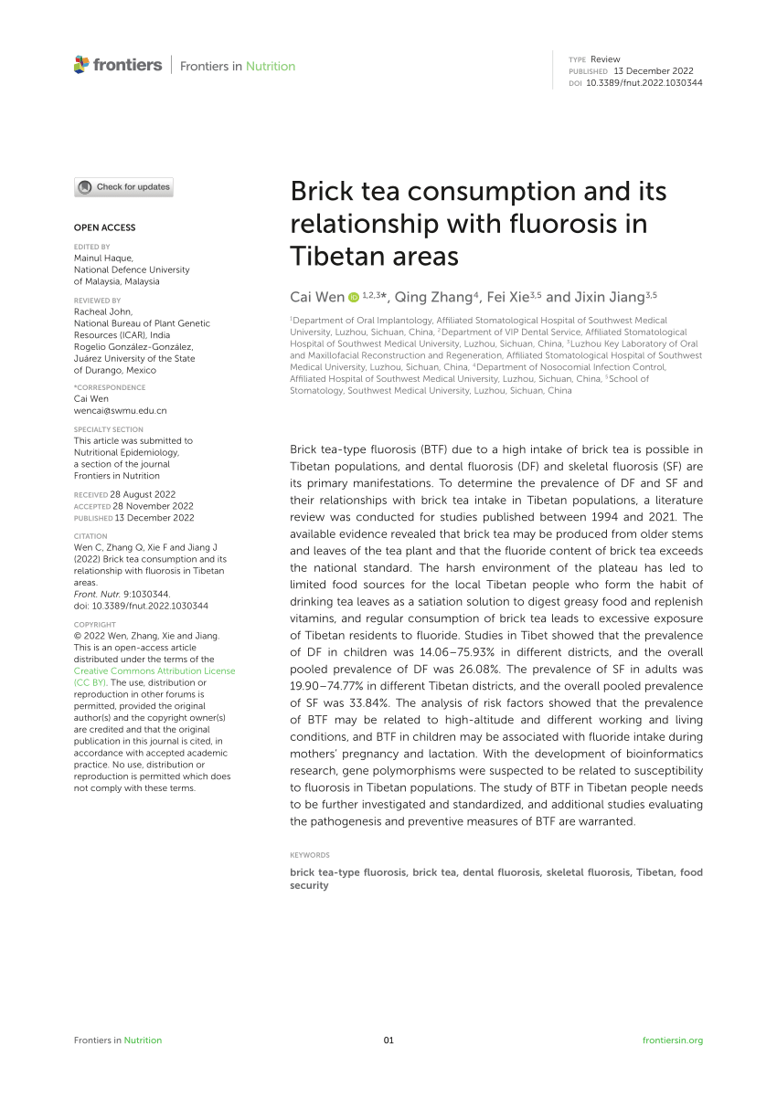 (PDF) Brick tea consumption and its relationship with fluorosis in