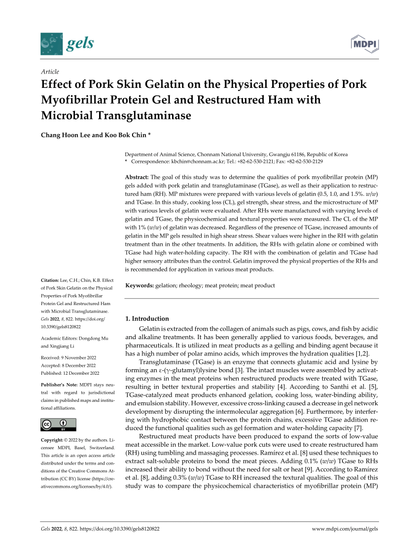(PDF) Effect of Pork Skin Gelatin on the Physical Properties of Pork ...