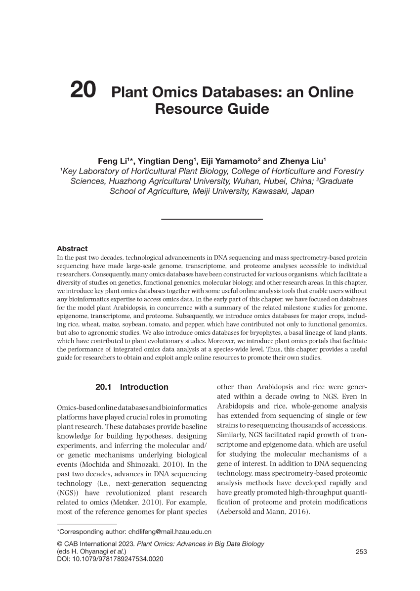 PDF) Plant Omics Databases: an Online Resource Guide