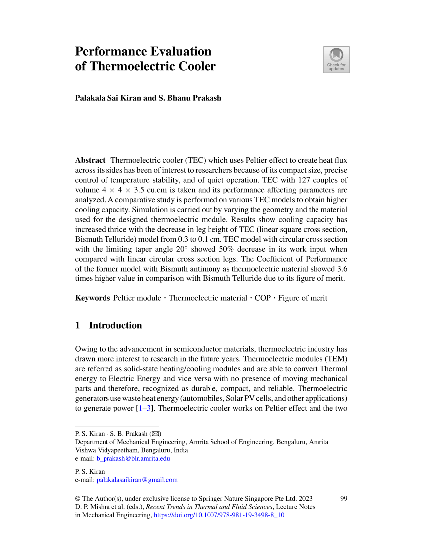 (PDF) Performance Evaluation of Thermoelectric Cooler