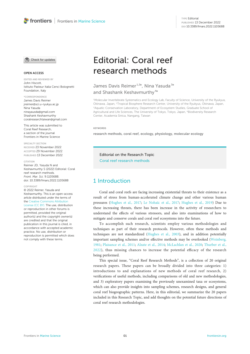 coral reef research articles