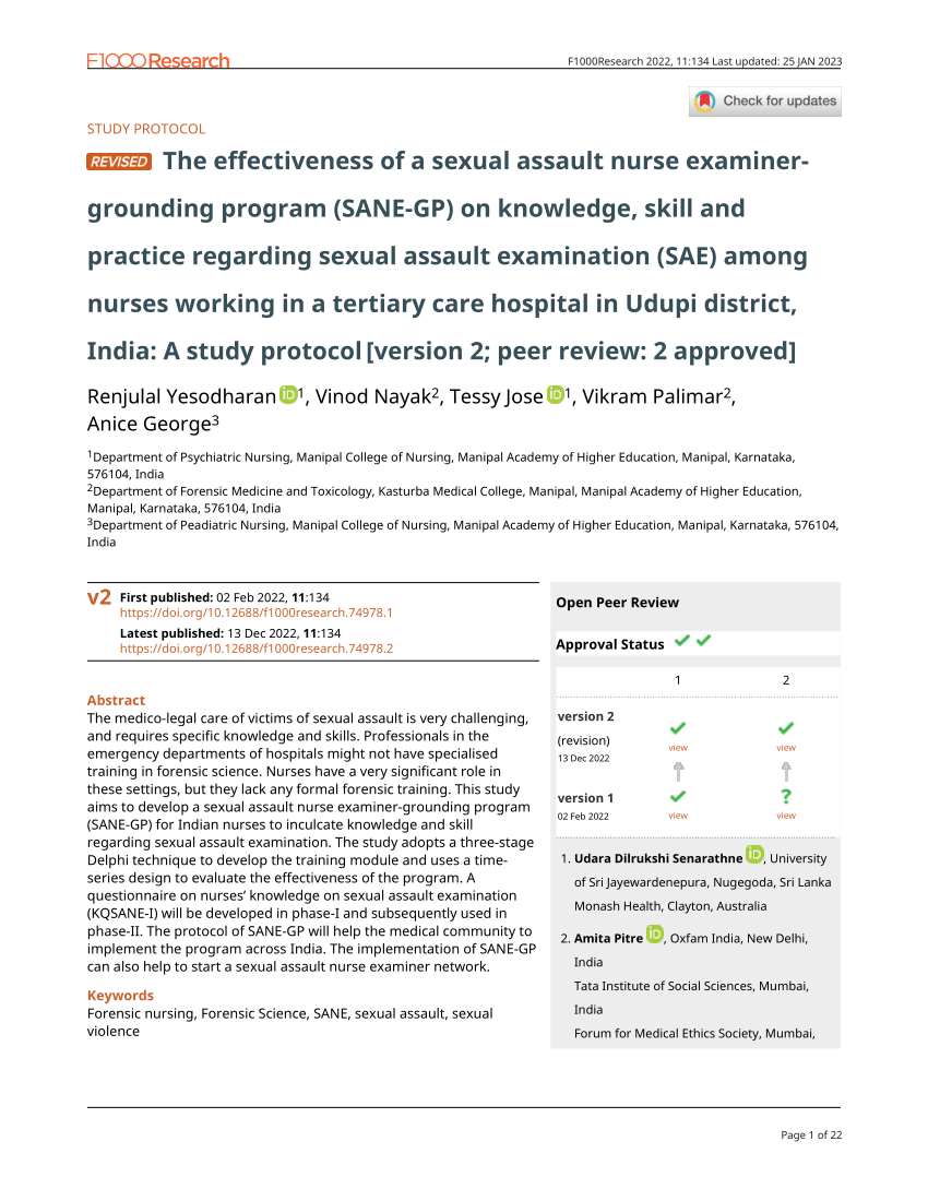 Pdf The Effectiveness Of A Sexual Assault Nurse Examiner Grounding