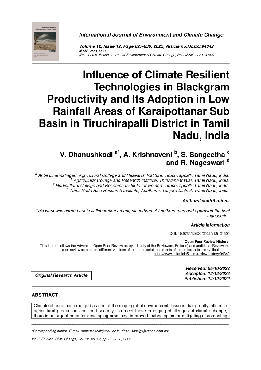 (PDF) Influence of Climate Resilient Technologies in Blackgram