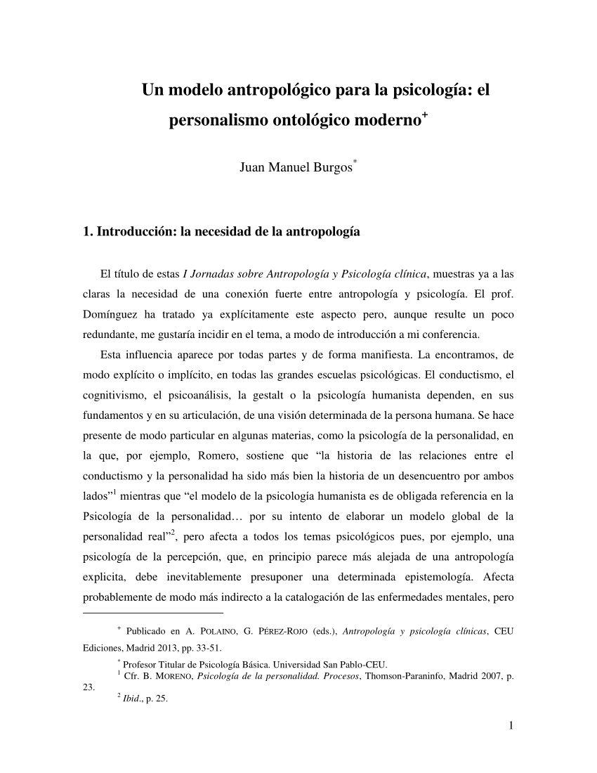 PDF) Un modelo antropológico para la psicología: el personalismo ontológico  moderno +