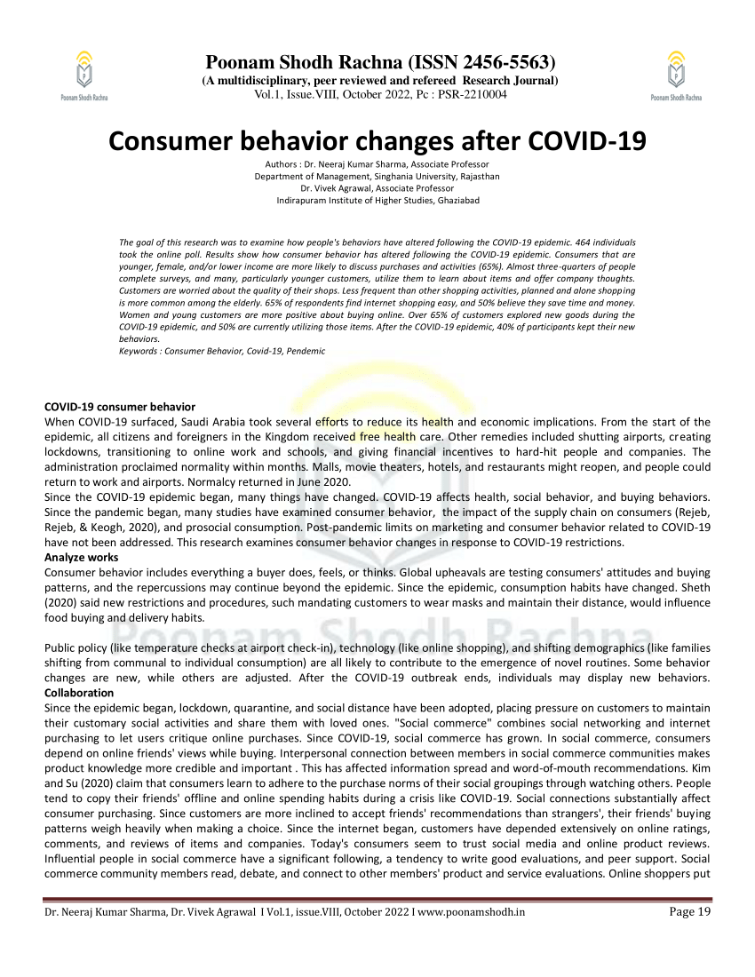 consumer behavior changes in critical times research paper