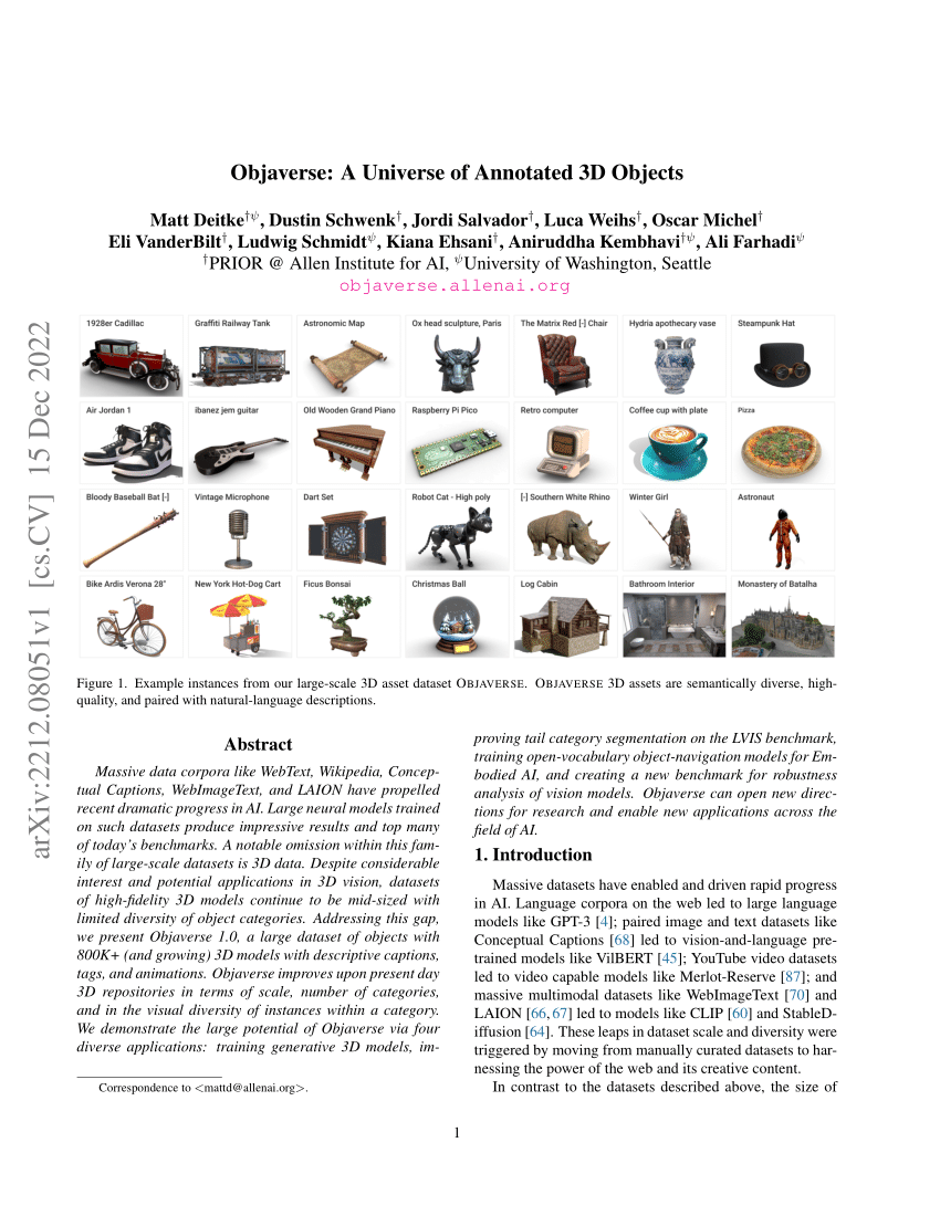 PDF) Objaverse: A Universe of Annotated 3D Objects