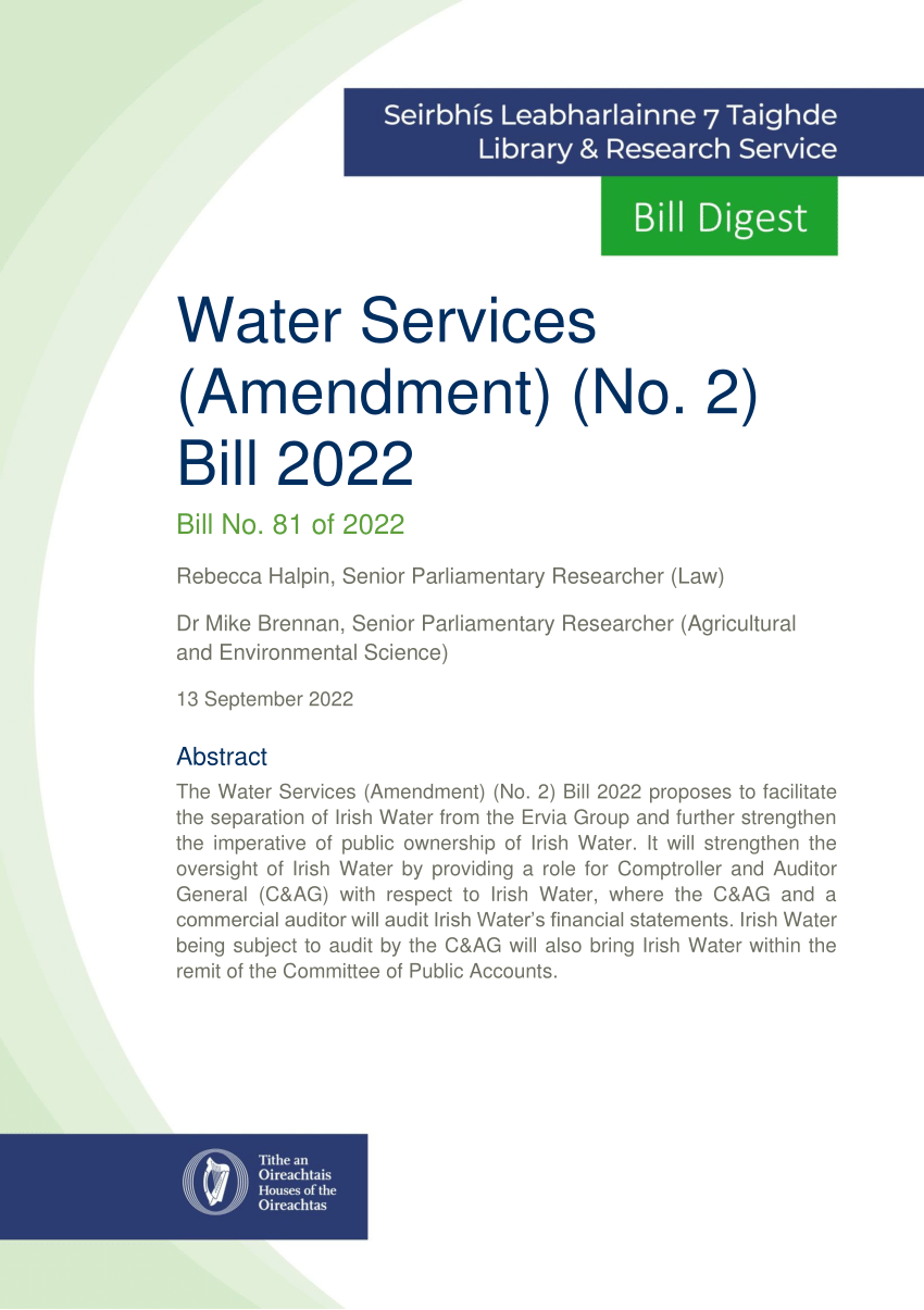 (PDF) Bill Digest Water Services (Amendment) (No. 2) Bill 2022