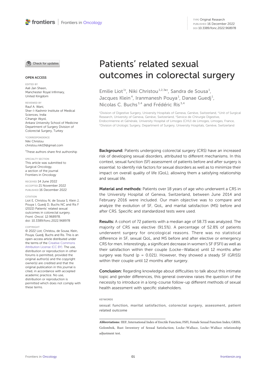 (PDF) Patients’ related sexual in colorectal surgery