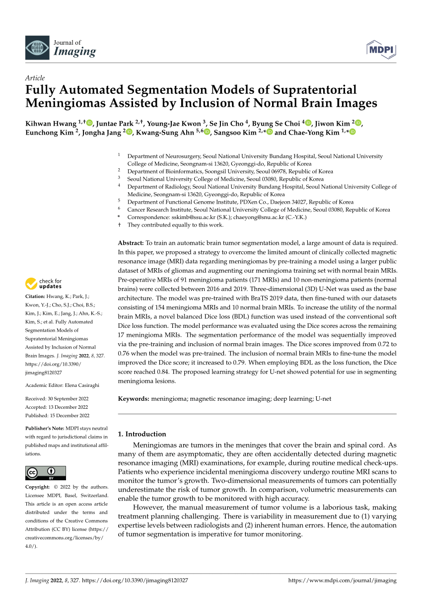 Pdf Fully Automated Segmentation Models Of Supratentorial Meningiomas Assisted By Inclusion Of 