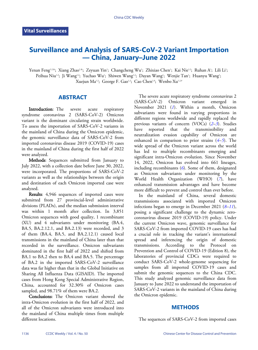 PDF) Surveillance and Analysis of SARS-CoV-2 Variant Importation 
