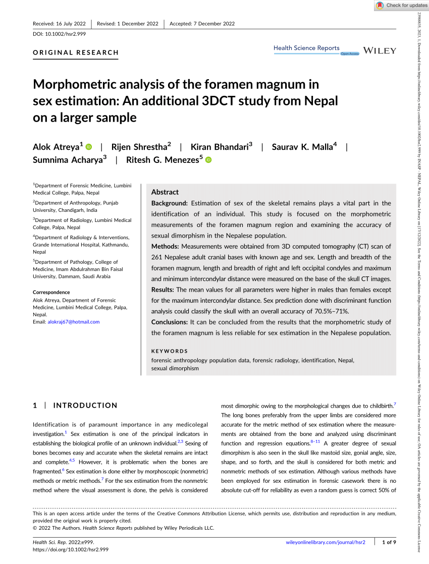 Pdf Morphometric Analysis Of The Foramen Magnum In Sex Estimation An 4377