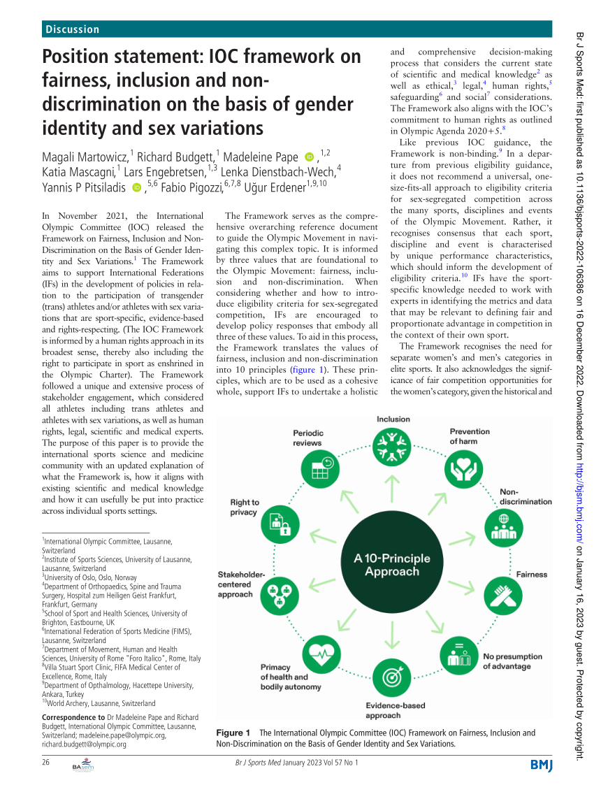 Pdf Position Statement Ioc Framework On Fairness Inclusion And Non Discrimination On The