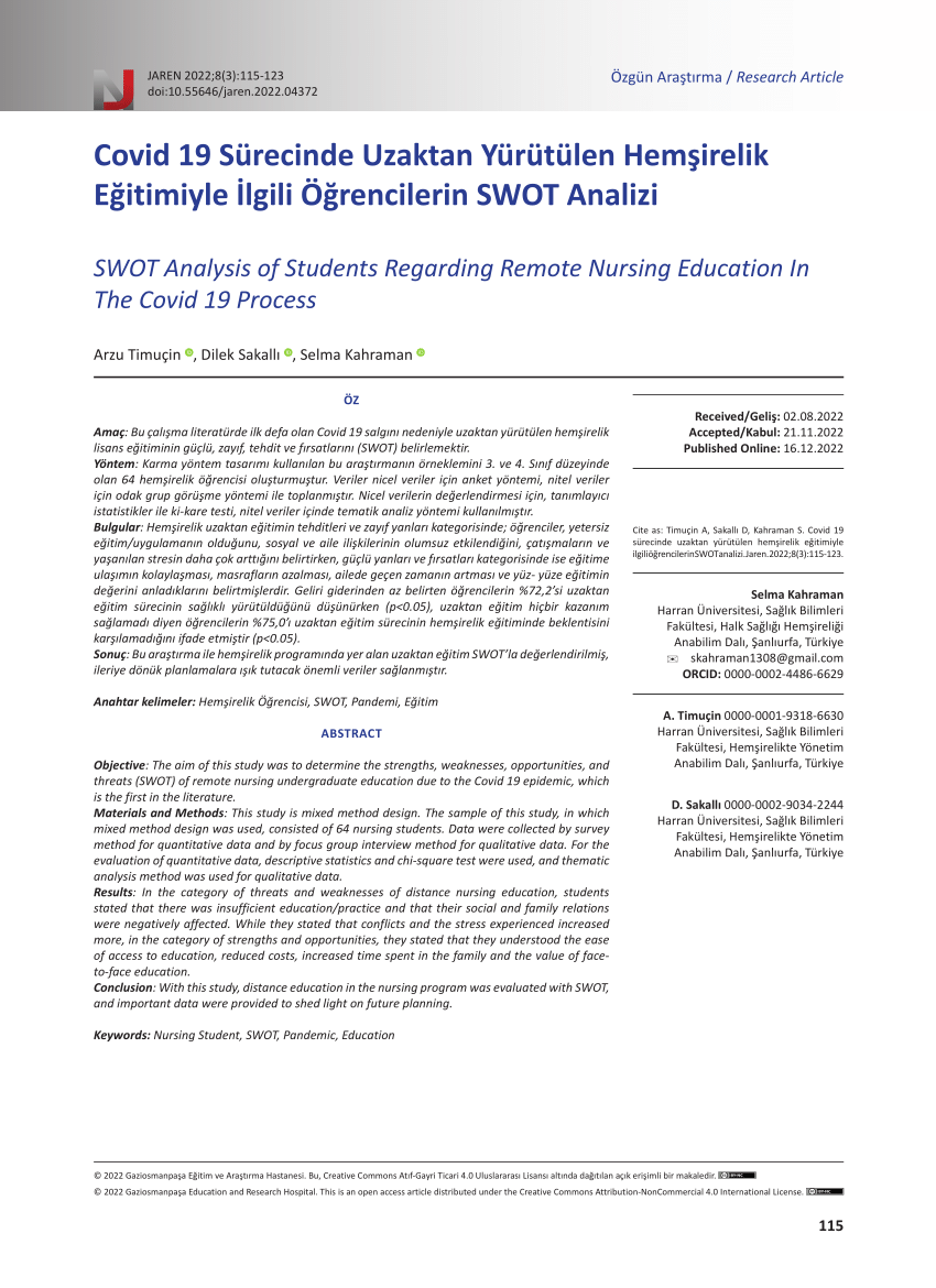 PDF SWOT Analysis of Students Regarding Remote Nursing Education  