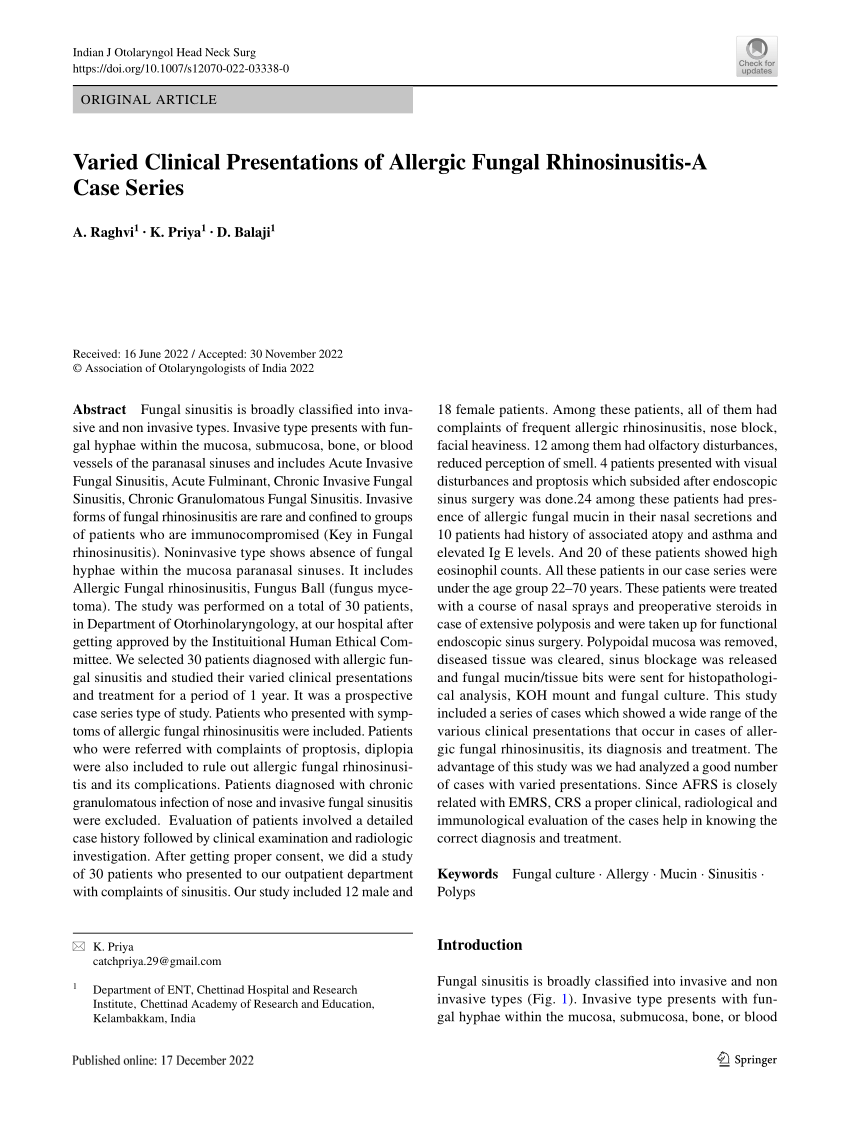 Pdf Varied Clinical Presentations Of Allergic Fungal Rhinosinusitis A