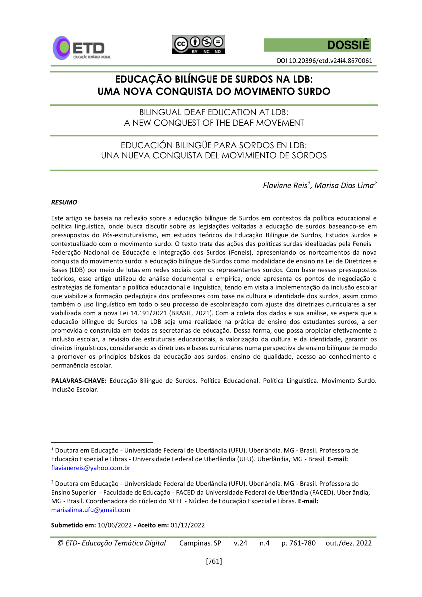 Pdf Educação Bilíngue De Surdos Na Ldb Uma Nova Conquista Do Movimento Surdo 7742