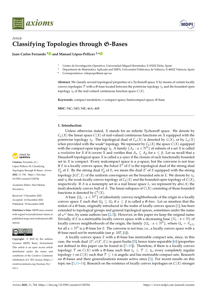 (PDF) Classifying Topologies through GBases