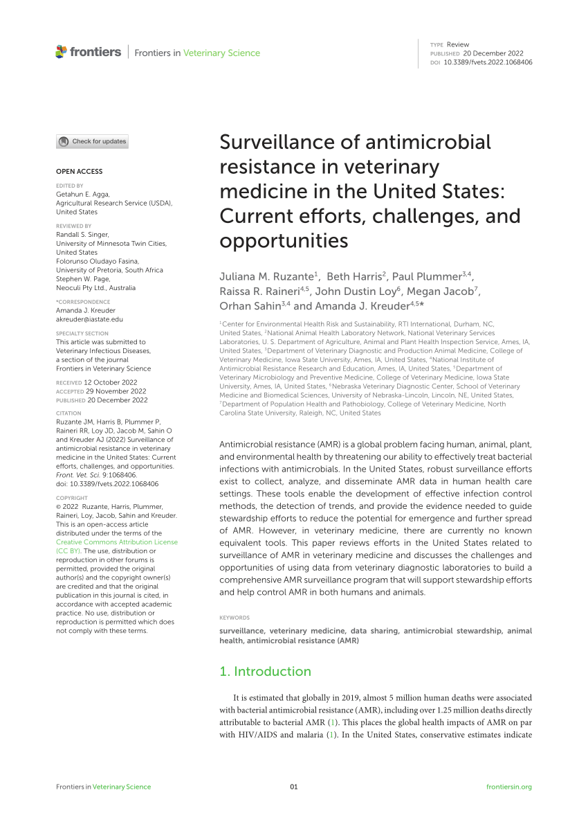 Pdf Surveillance Of Antimicrobial Resistance In Veterinary Medicine In The United States