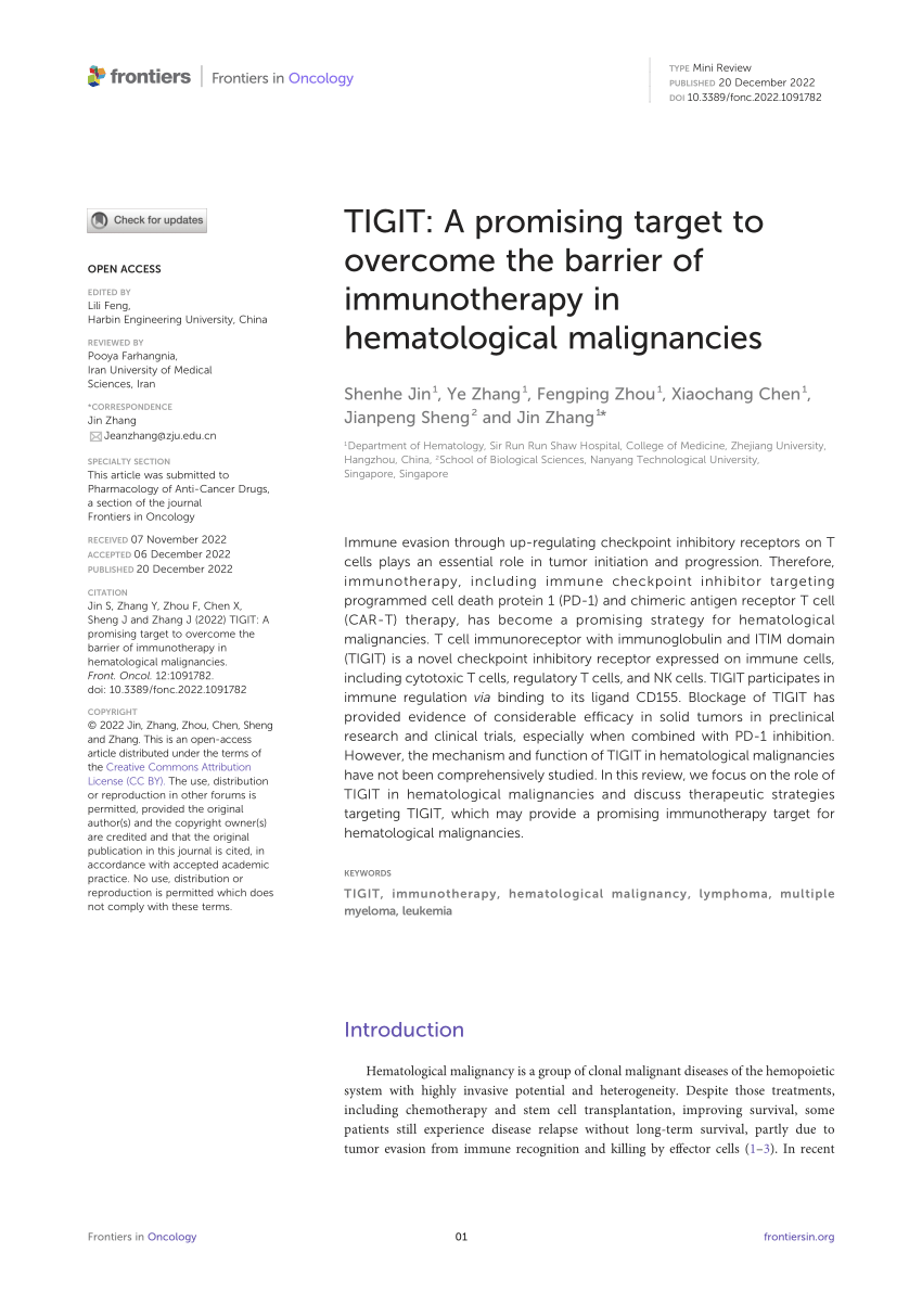 Pdf Tigit A Promising Target To Overcome The Barrier Of