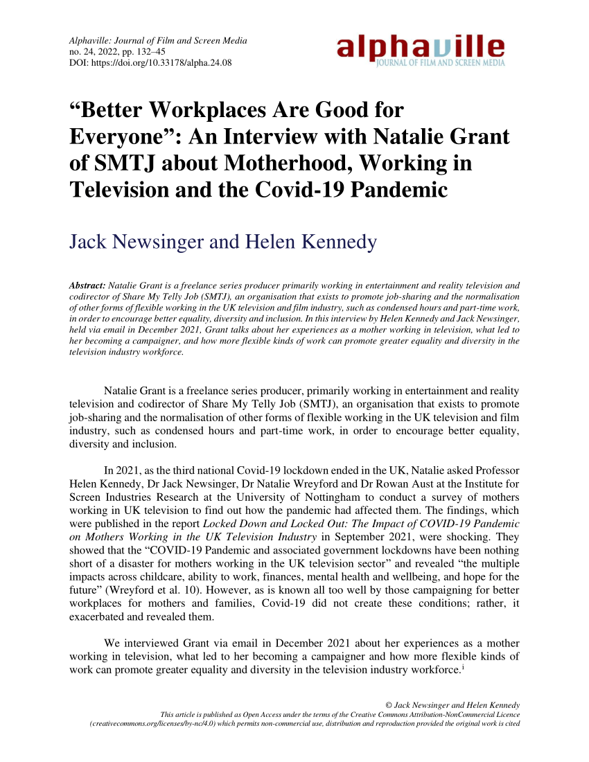 Pdf “better Workplaces Are Good For Everyone” An Interview With Natalie Grant Of Smtj About
