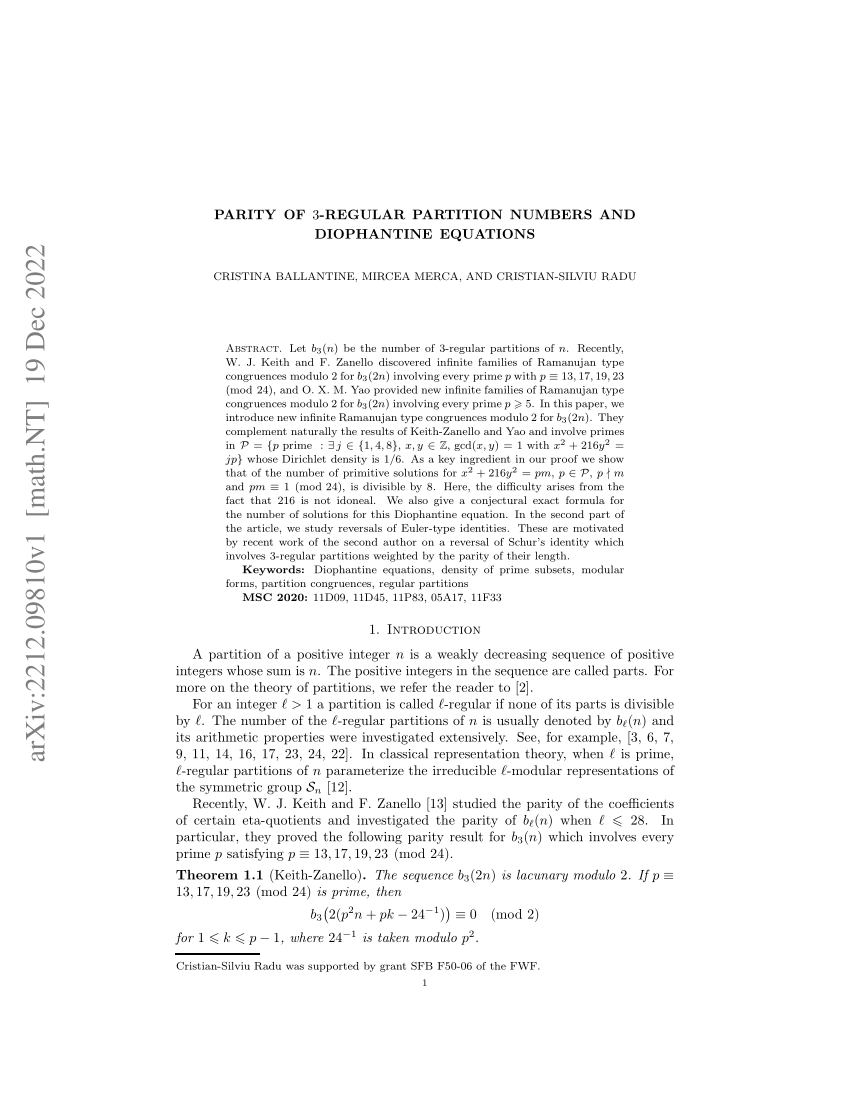 (PDF) Parity of 3regular partition numbers and Diophantine equations