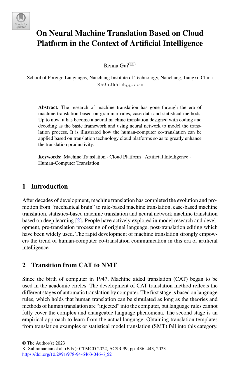 (PDF) On Neural Machine Translation Based on Cloud Platform in the