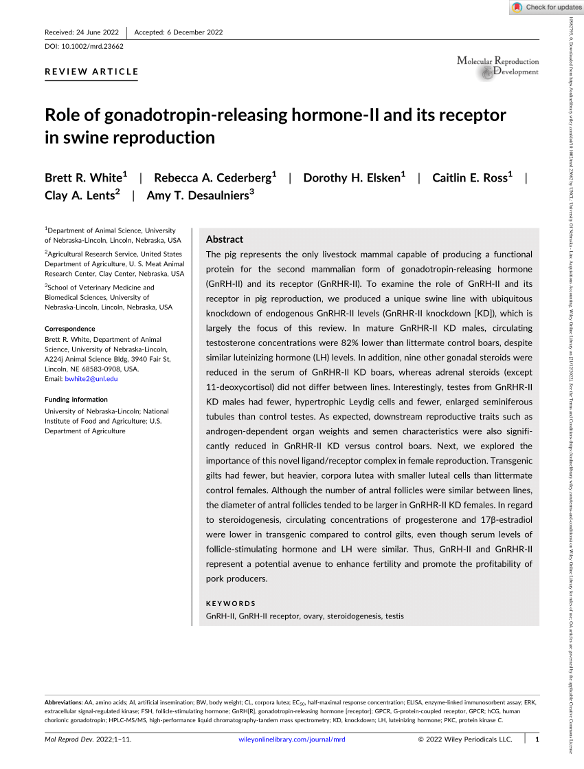 Pdf Role Of Gonadotropin Releasing Hormone Ii And Its Receptor In Swine Reproduction 