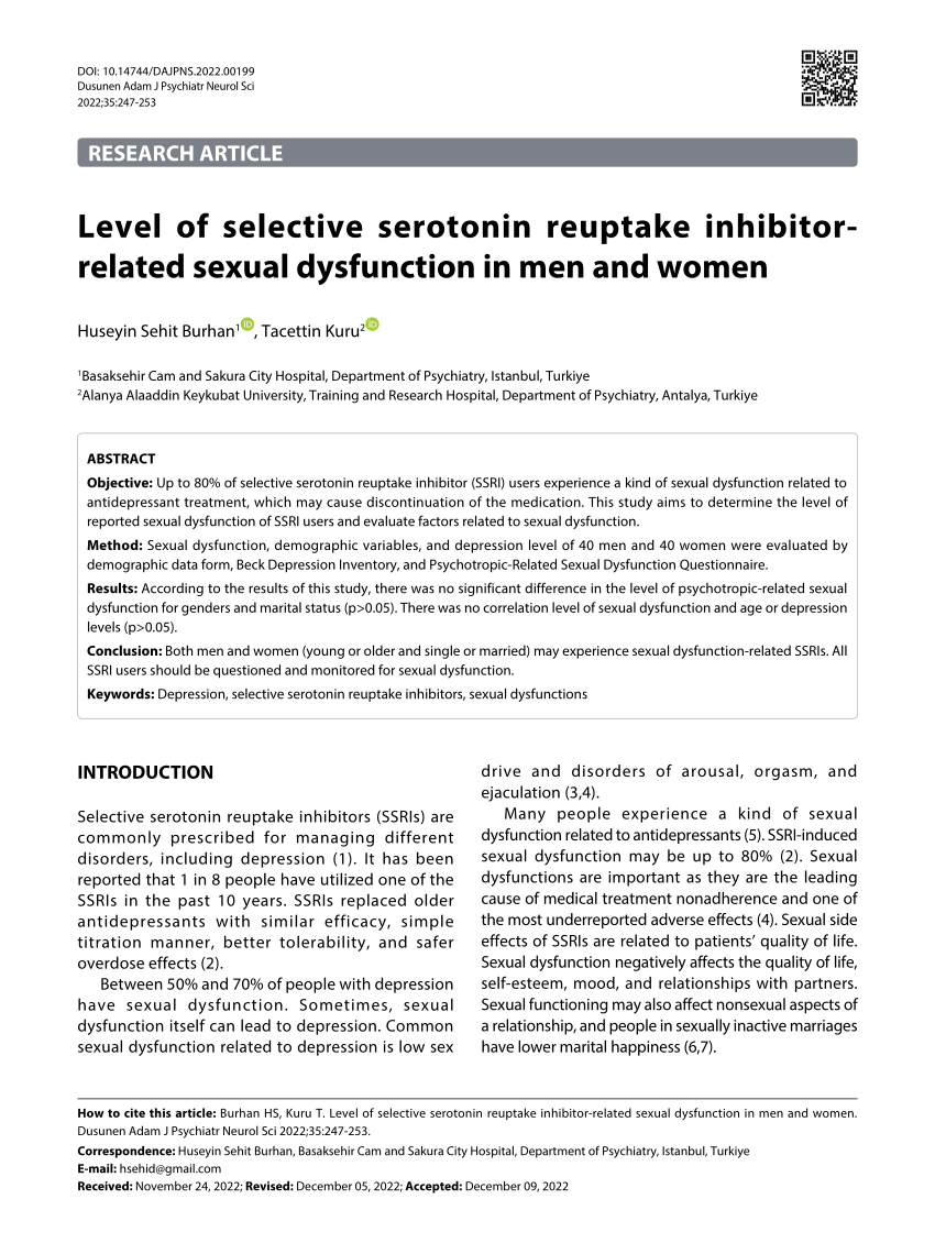 Pdf Level Of Selective Serotonin Reuptake Inhibitor Related Sexual Dysfunction In Men And Women 2969