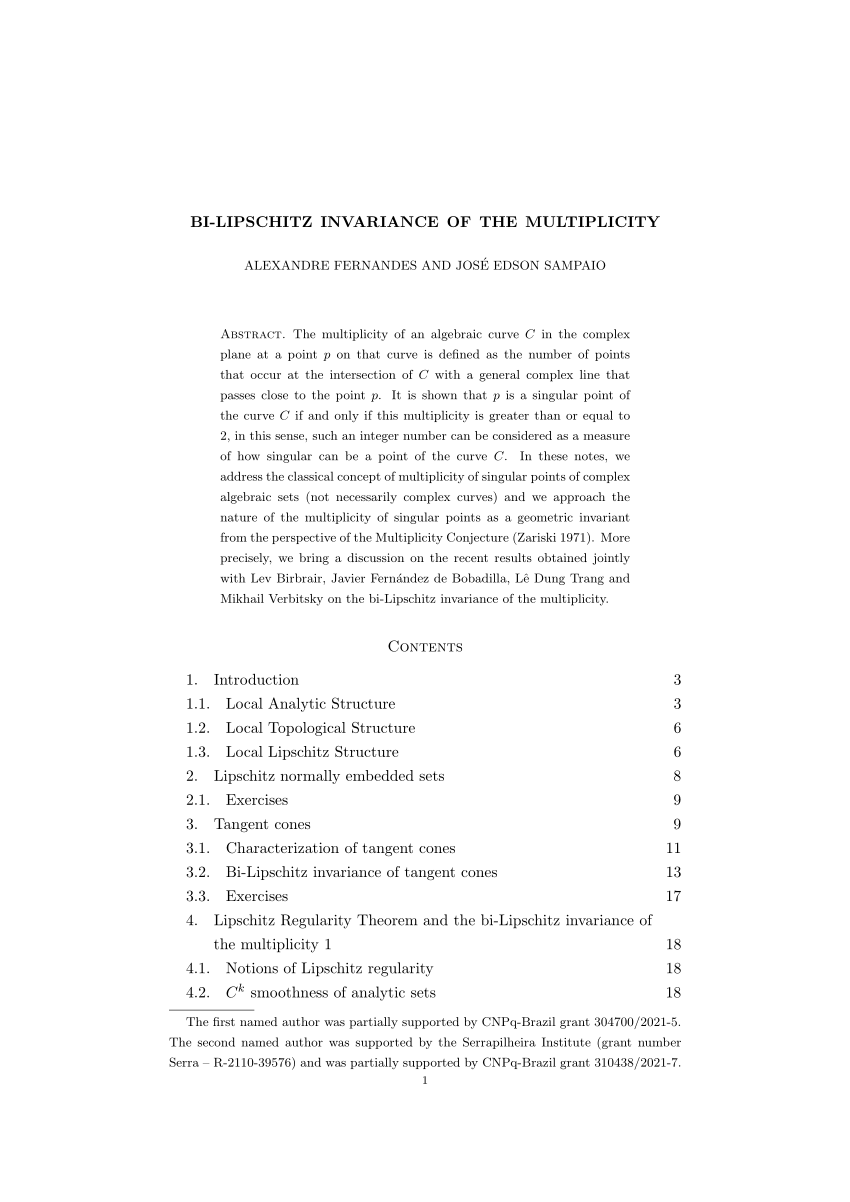 PDF) Bi-Lipschitz invariance of the multiplicity