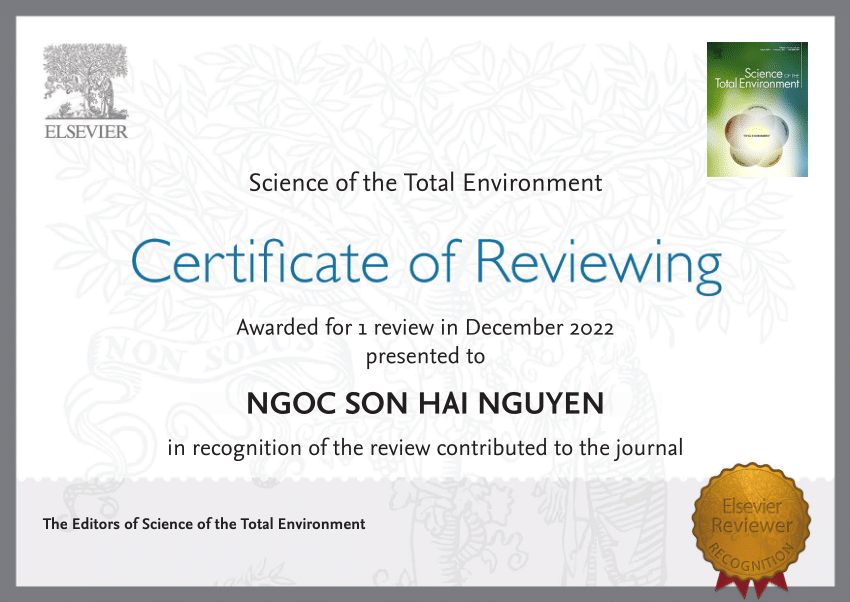 PDF) Science of the Environment Awarded for 1 review in December 2022 presented Ngoc Son Hai Nguyen