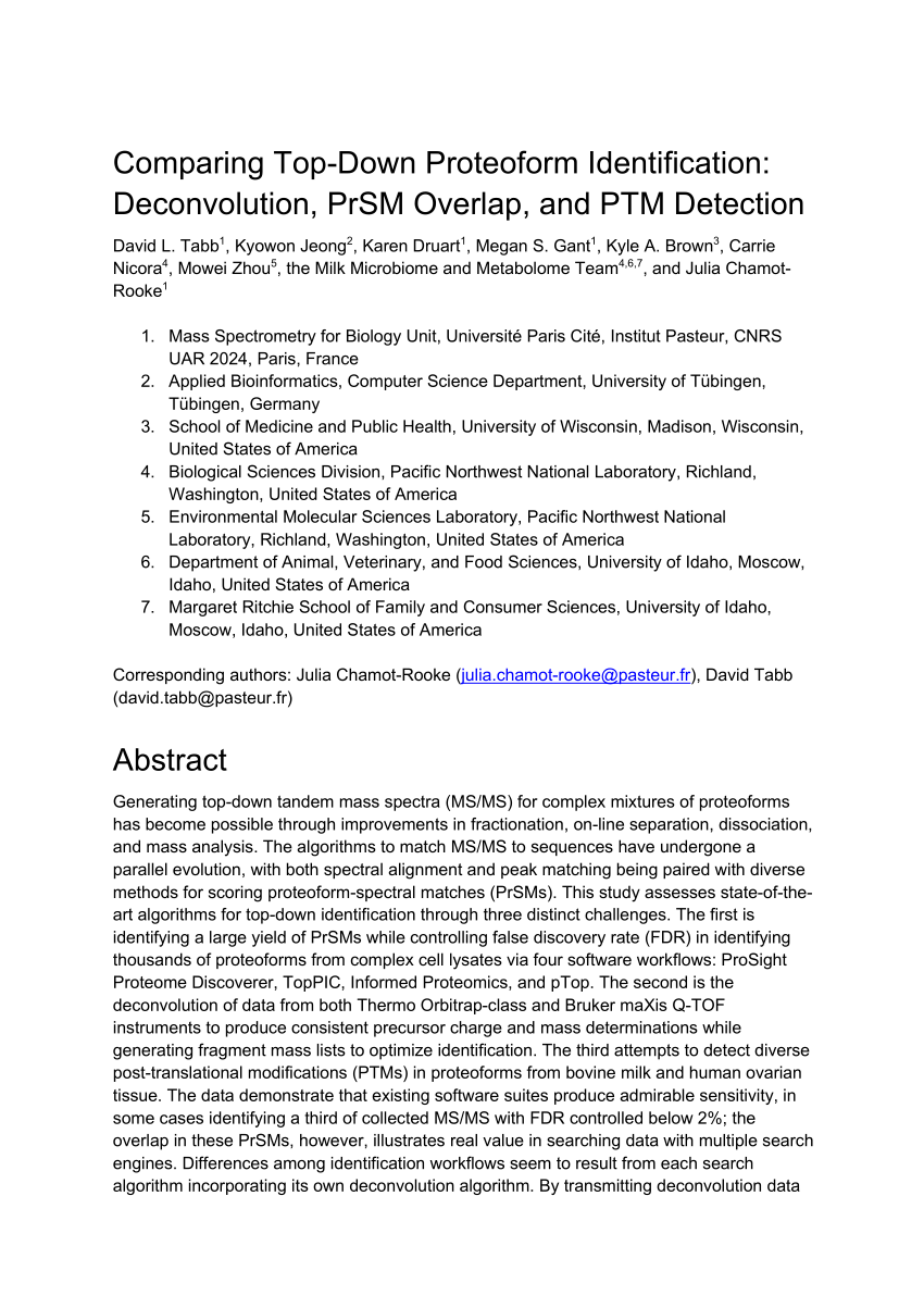 PDF) Comparing Top-Down Proteoform Identification: Deconvolution, PrSM  Overlap, and PTM Detection